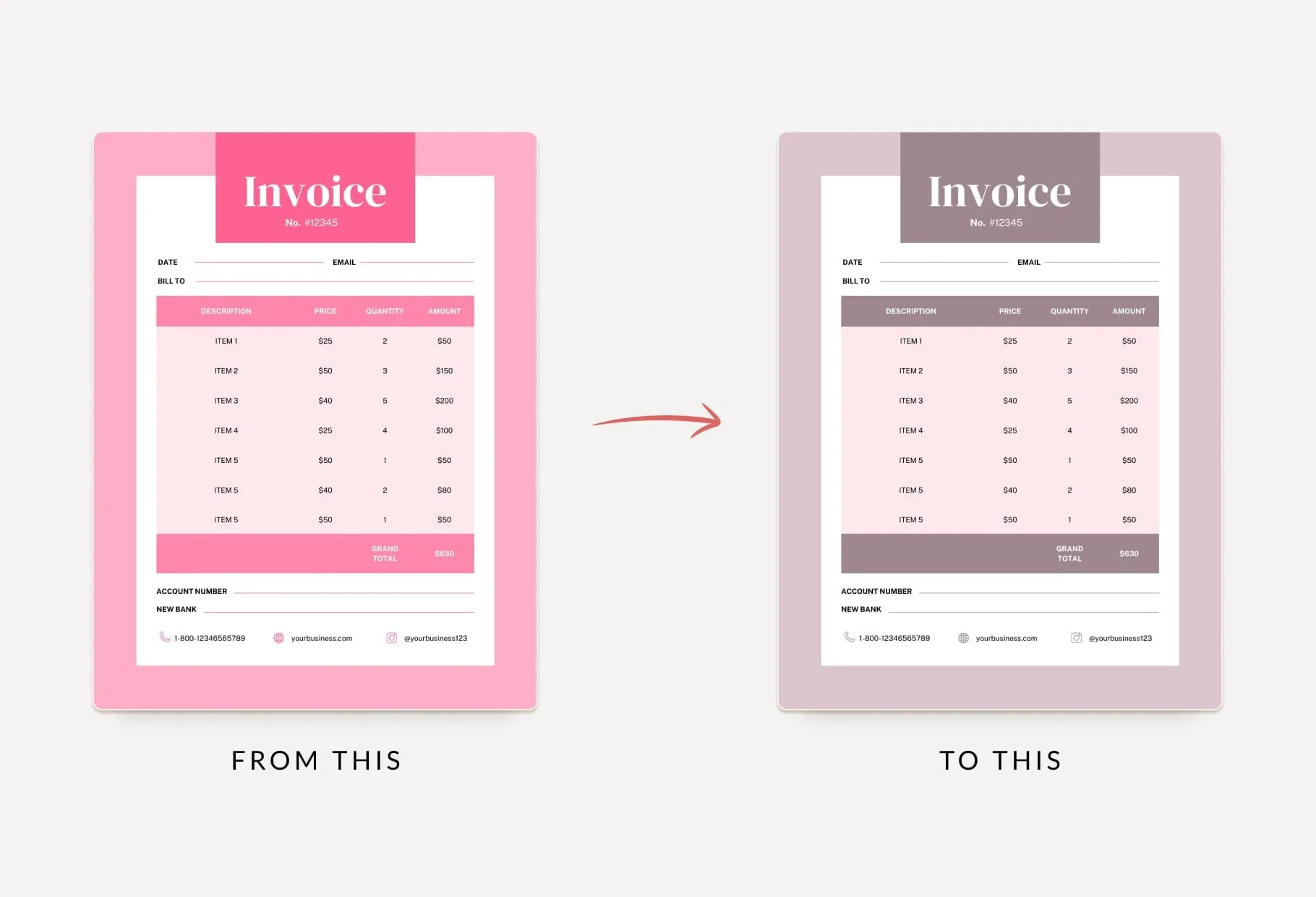Flamingo Pink Invoice Canva Template Printable and Editable