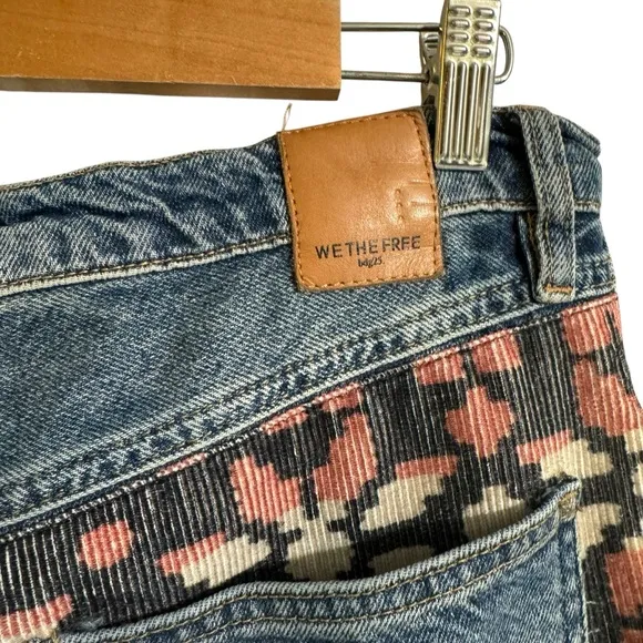 Free People Rocky Mountain Straight Leg Alpine Blue  &amp; Patch Frayed Hem Jeans 30