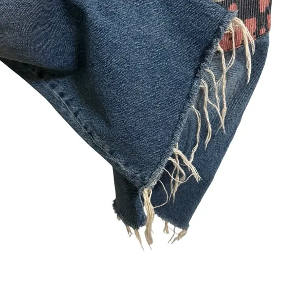 Free People Rocky Mountain Straight Leg Alpine Blue  &amp; Patch Frayed Hem Jeans 30
