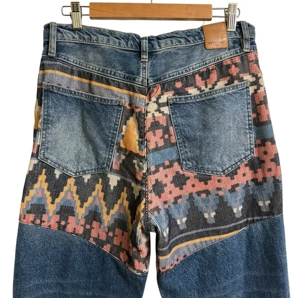 Free People Rocky Mountain Straight Leg Alpine Blue  &amp; Patch Frayed Hem Jeans 30