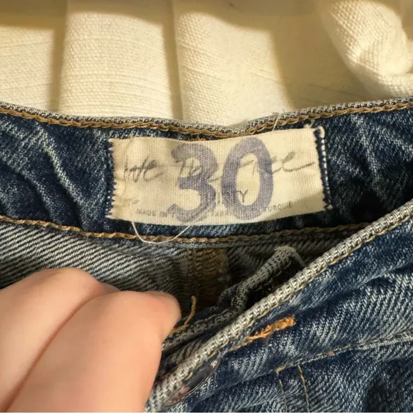 Free People Rocky Mountain Straight Leg Alpine Blue  &amp; Patch Frayed Hem Jeans 30