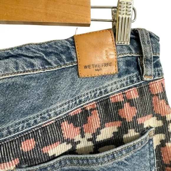 Free People Rocky Mountain Straight Leg Alpine Blue  &amp; Patch Frayed Hem Jeans 30