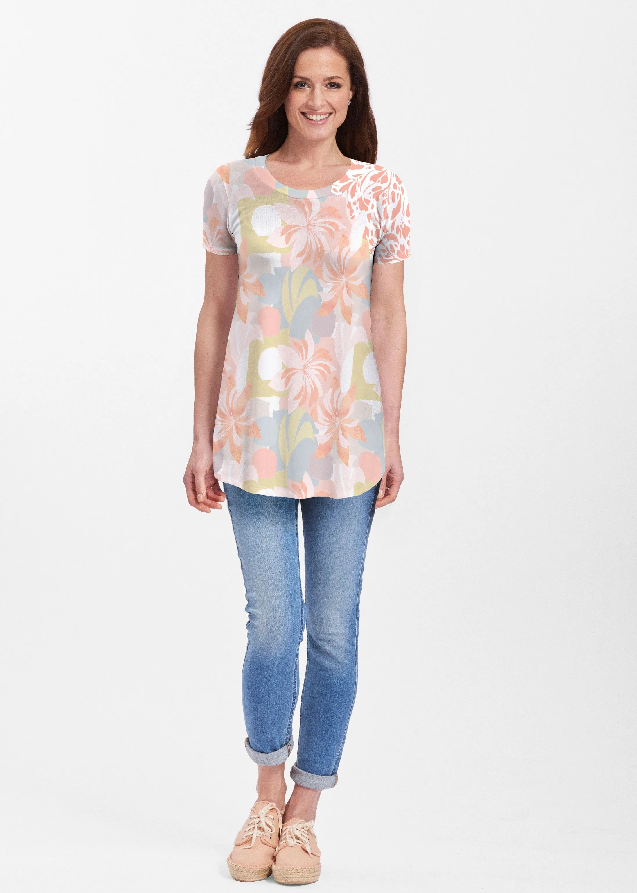 Garden Collage (8049) ~ Short Sleeve Butterknit tunic