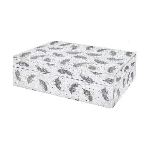 Glitter Feather Jewellery Box White and Silver