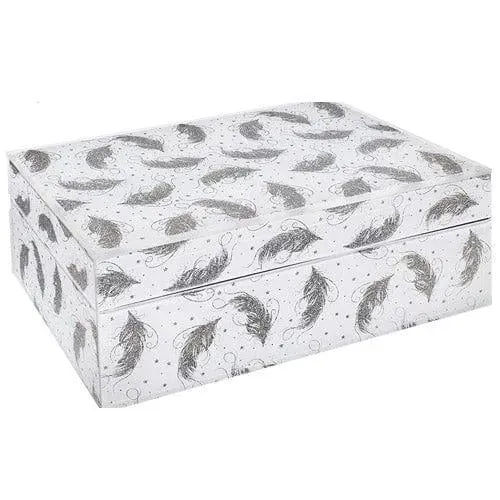 Glitter Feather Jewellery Box White and Silver
