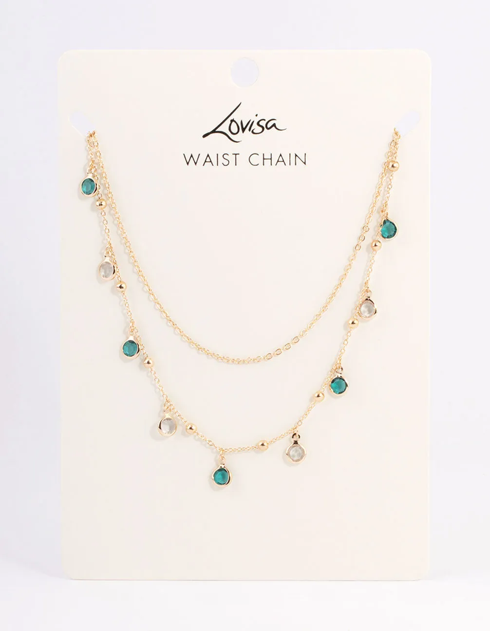 Gold Double Row Mixed Diamante Waistchain