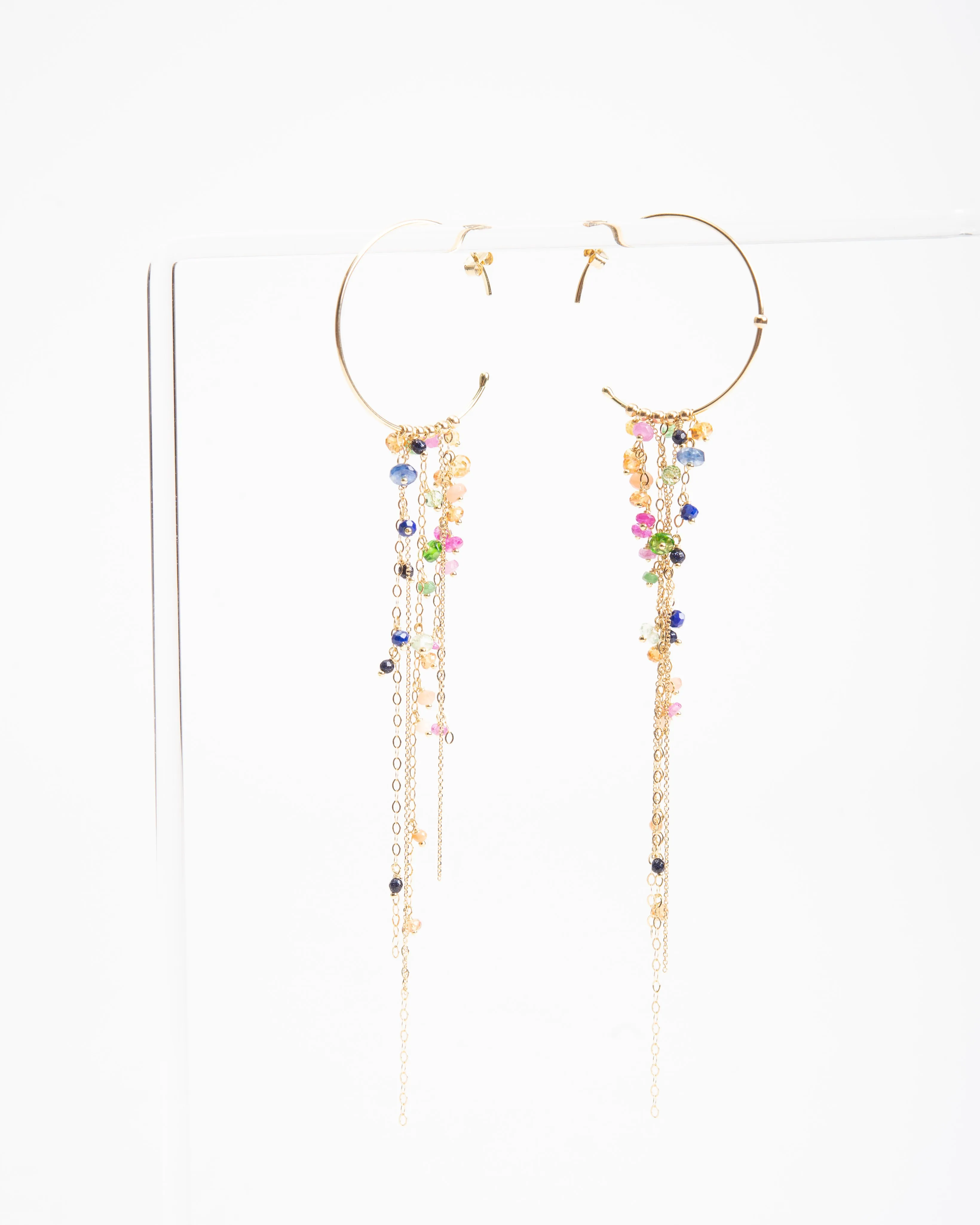 gold hoops w/ rainbow drops
