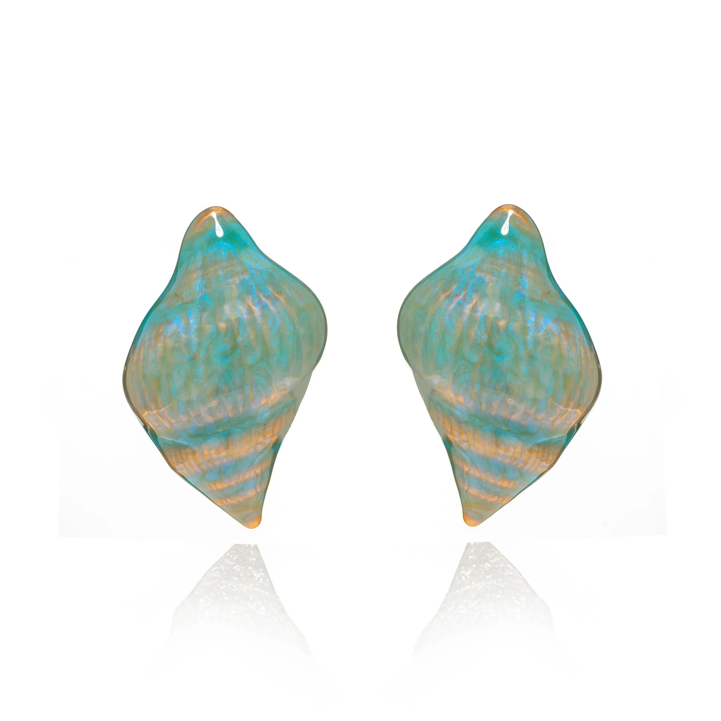 Gold Ocean Blue Shell Earring