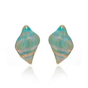 Gold Ocean Blue Shell Earring