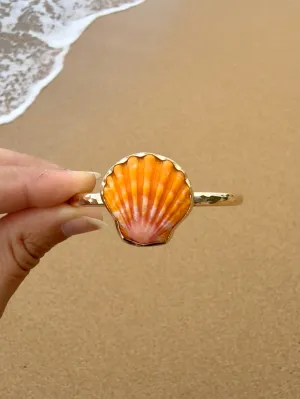 Gold Orange Sunrise Shell Thick Cuff Bracelet