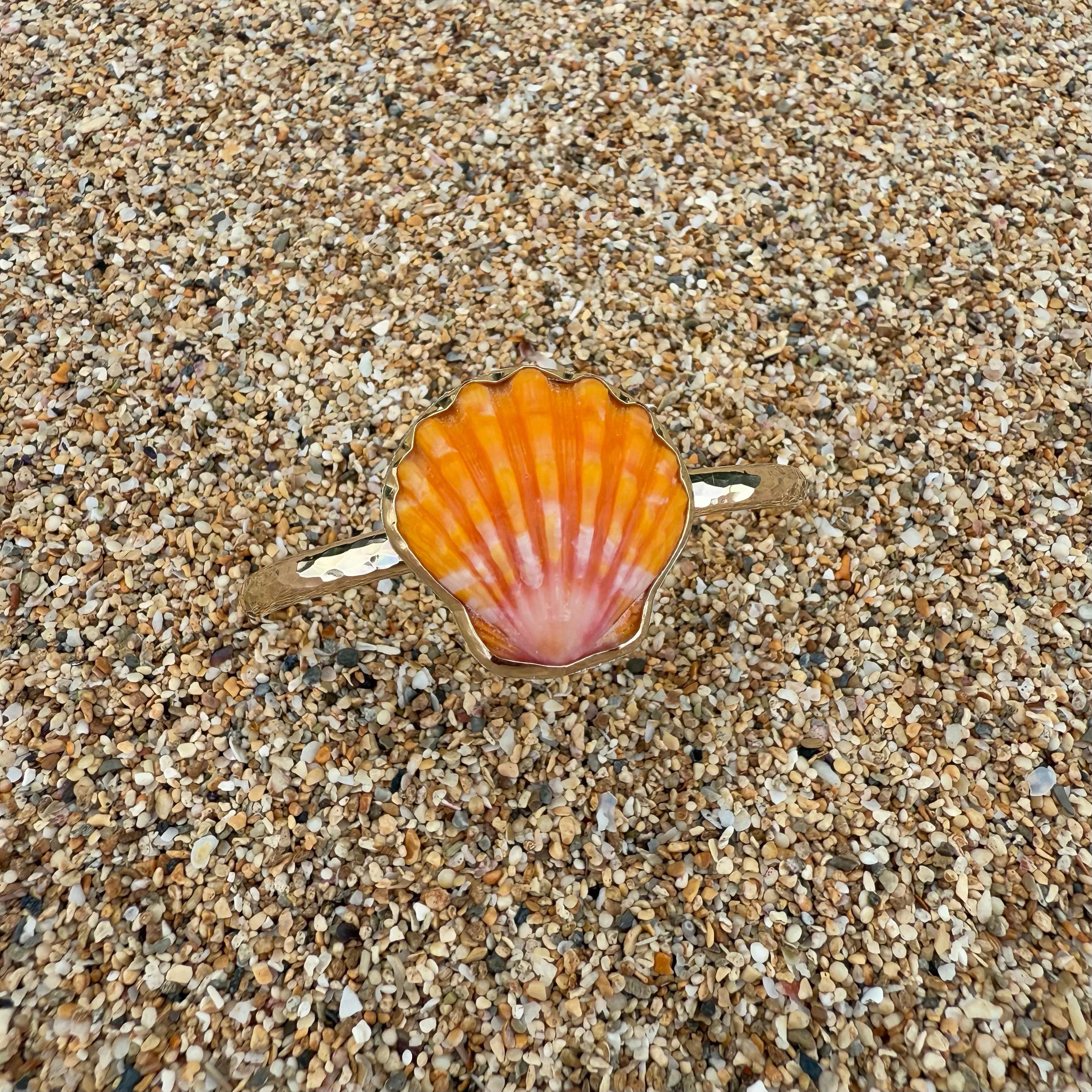 Gold Orange Sunrise Shell Thick Cuff Bracelet