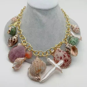 Gold Plated Necklace with different Sea Shells as Pendants 330-09 | Erika Williner Designs