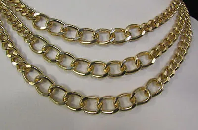 Gold Short Metal Chunky Thick 3 Chains Necklace Earrings Set