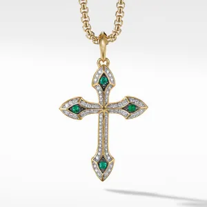 Gothic Cross Amulet with Pavé Diamonds, Emeralds and 18K Yellow Gold
