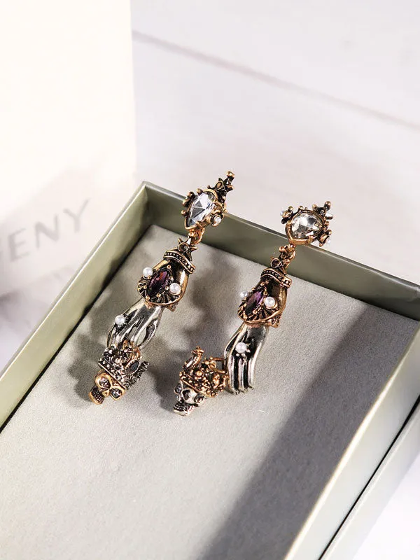Gothic Hand&Skull Long Earrings