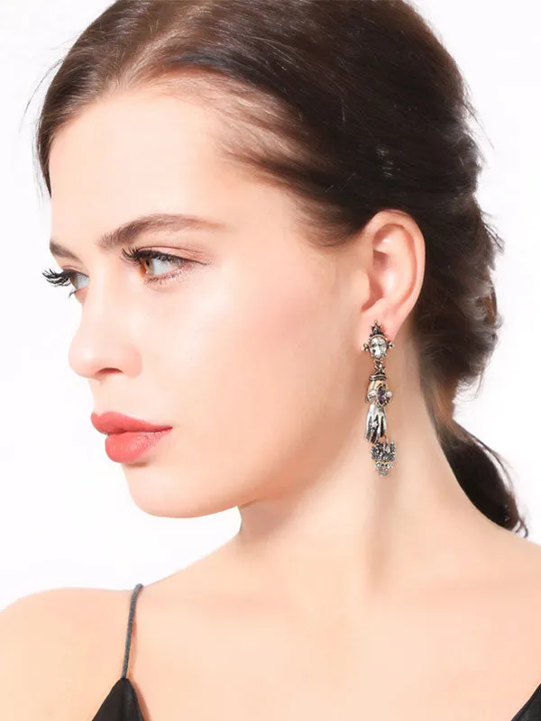 Gothic Hand&Skull Long Earrings