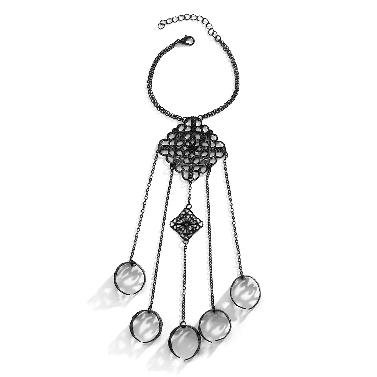 Gothic Hollow Metal Pattern Ring Chain Bracelet Punk Halloween Cosplay Party Jewelry