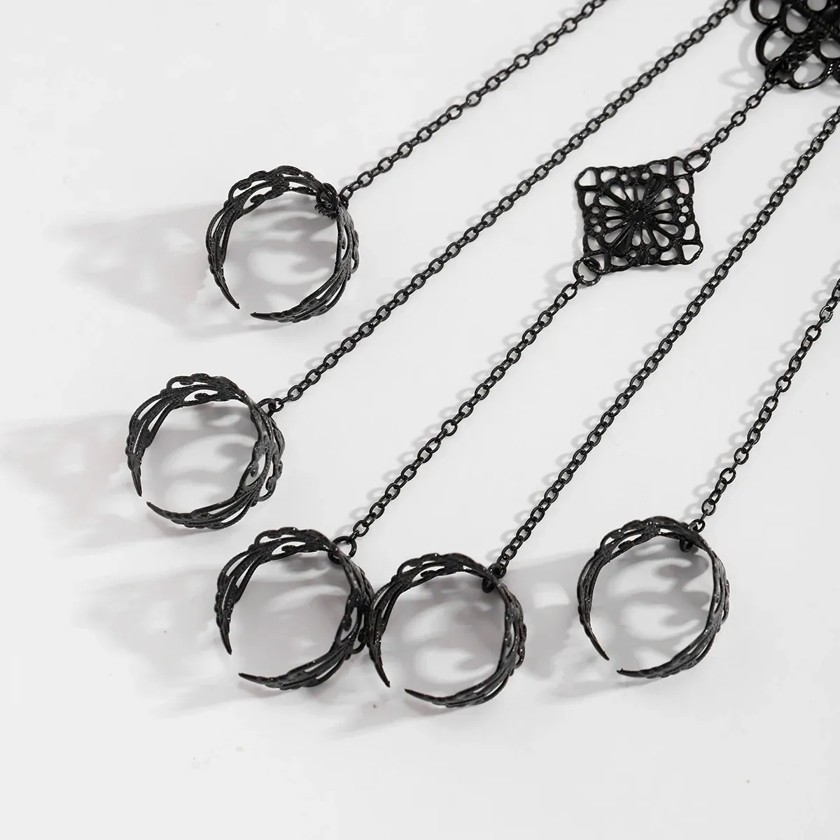 Gothic Hollow Metal Pattern Ring Chain Bracelet Punk Halloween Cosplay Party Jewelry