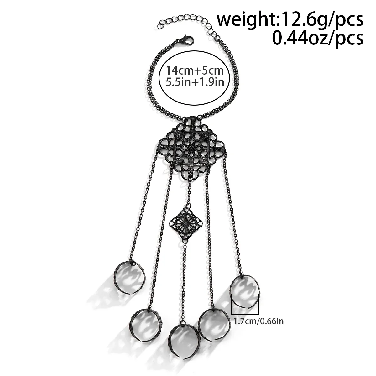 Gothic Hollow Metal Pattern Ring Chain Bracelet Punk Halloween Cosplay Party Jewelry