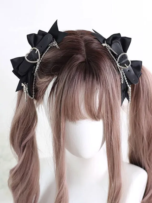 Gothic Lolita Accessories Black Chains Bows Headwear Polyester Miscellaneous