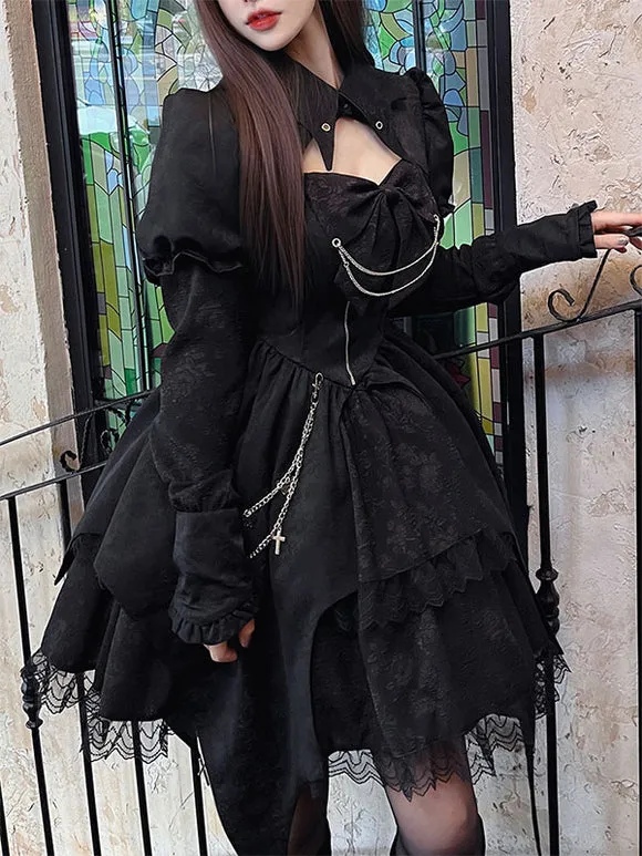 Gothic Lolita Dresses Lace Up Black Black