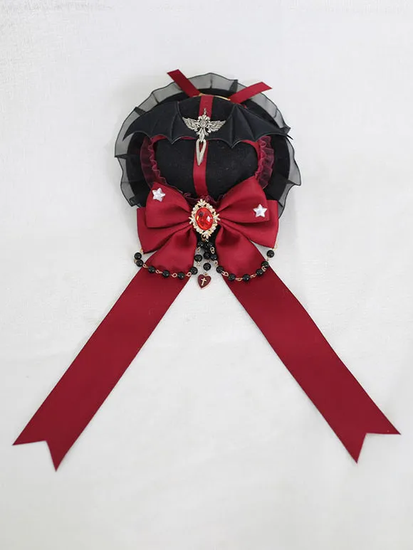 Gothic Lolita Hat Burgundy Ruffles Chains Accessory Lolita Accessories