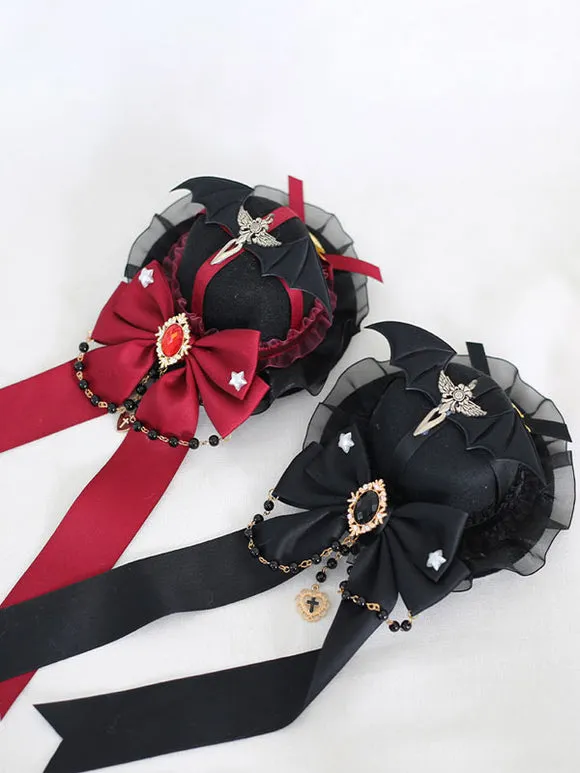 Gothic Lolita Hat Burgundy Ruffles Chains Accessory Lolita Accessories