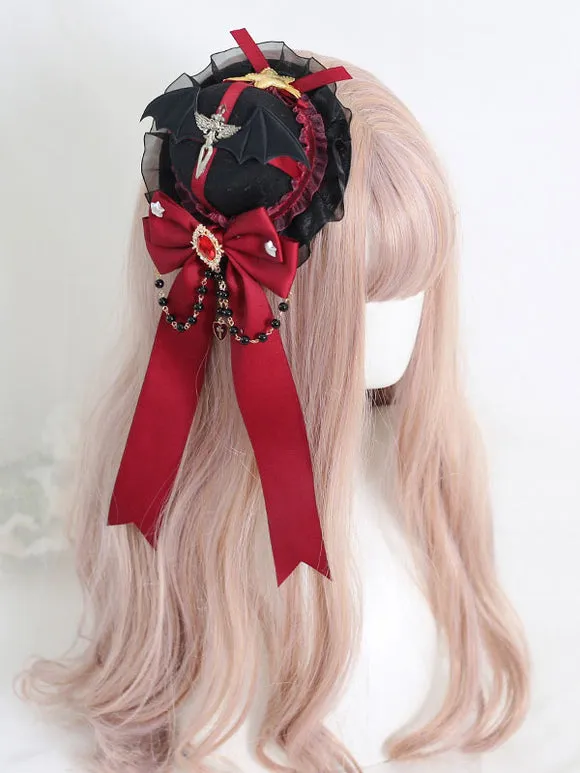 Gothic Lolita Hat Burgundy Ruffles Chains Accessory Lolita Accessories