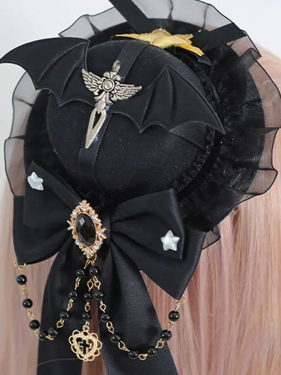 Gothic Lolita Hat Burgundy Ruffles Chains Accessory Lolita Accessories