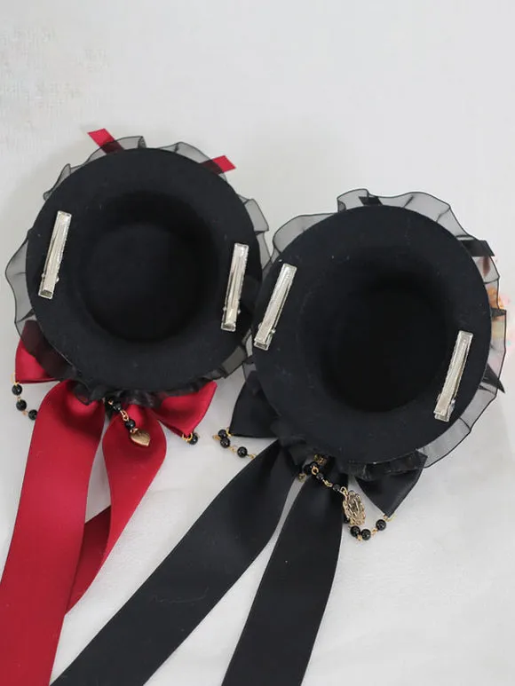 Gothic Lolita Hat Burgundy Ruffles Chains Accessory Lolita Accessories