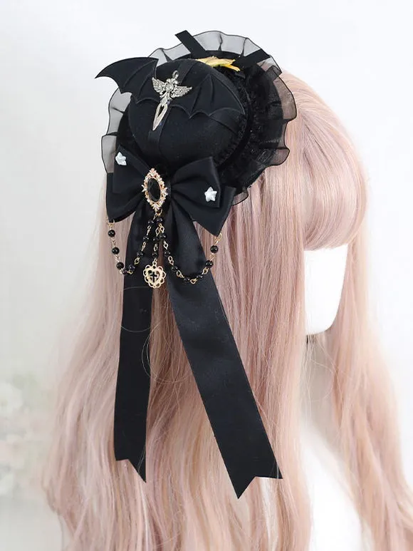 Gothic Lolita Hat Burgundy Ruffles Chains Accessory Lolita Accessories