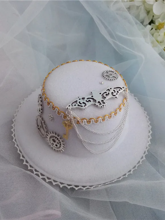 Gothic Lolita Hat Chains Ruffles Accessory Polyester White Lolita Accessories
