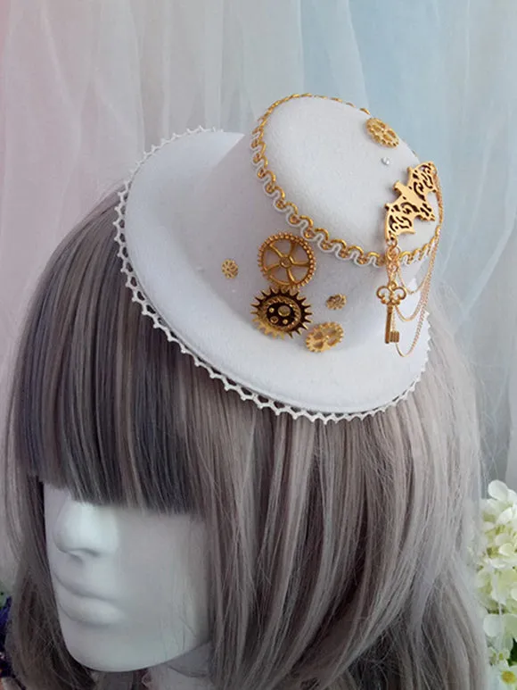 Gothic Lolita Hat Chains Ruffles Accessory Polyester White Lolita Accessories