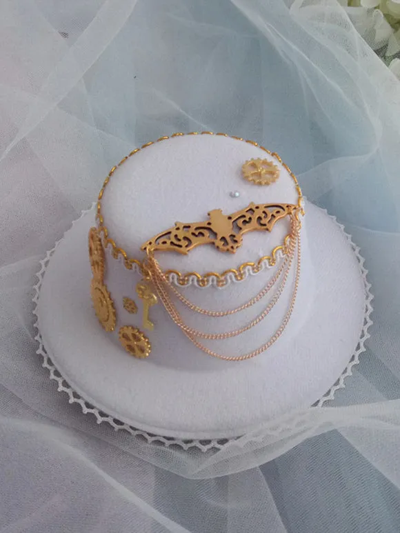 Gothic Lolita Hat Chains Ruffles Accessory Polyester White Lolita Accessories