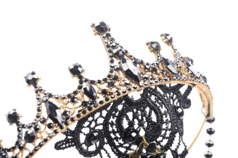 Gothic Princess Beaded Crown - Black