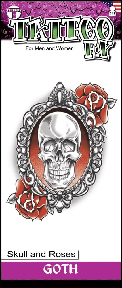Gothic Skull And Roses Temporary Tattoo