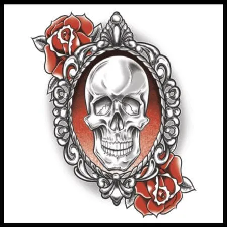 Gothic Skull And Roses Temporary Tattoo