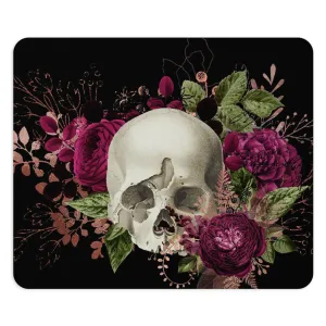 Gothic Skull and Violet Flowers Mouse Pad (Round or Rectangle) Cute Floral Office Accessories