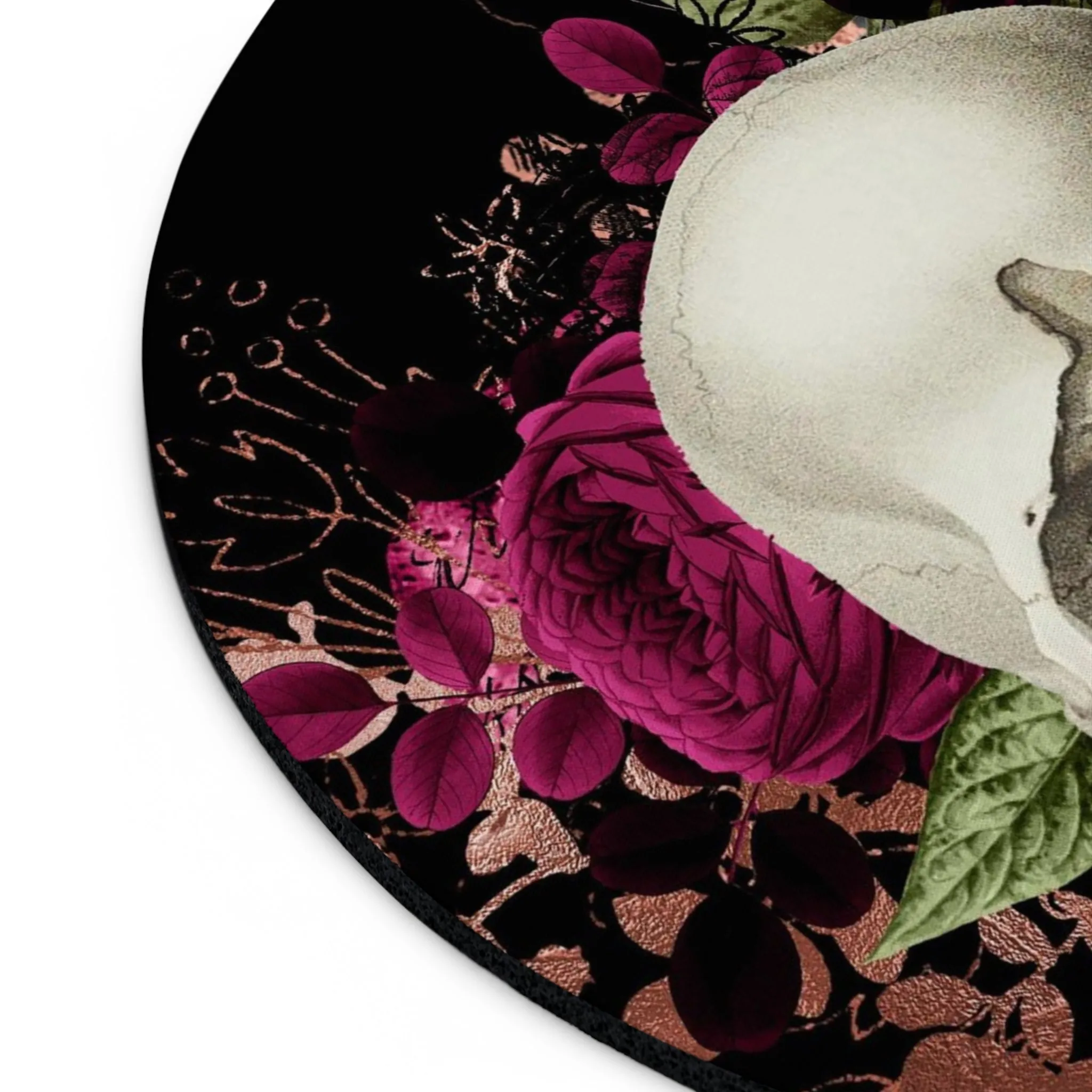 Gothic Skull and Violet Flowers Mouse Pad (Round or Rectangle) Cute Floral Office Accessories