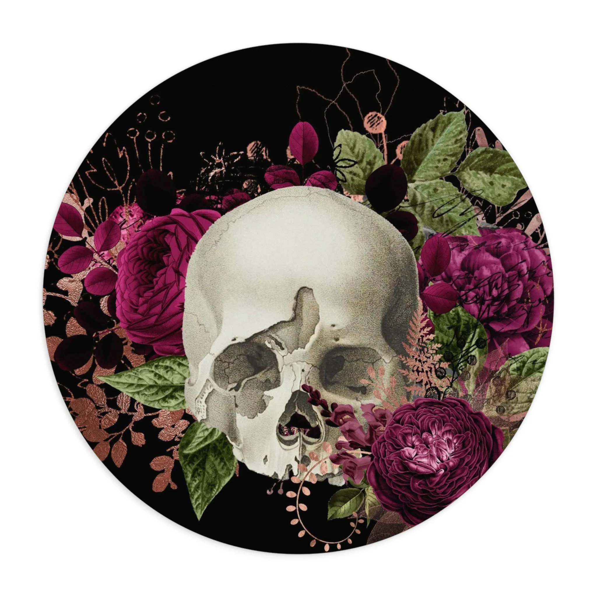 Gothic Skull and Violet Flowers Mouse Pad (Round or Rectangle) Cute Floral Office Accessories