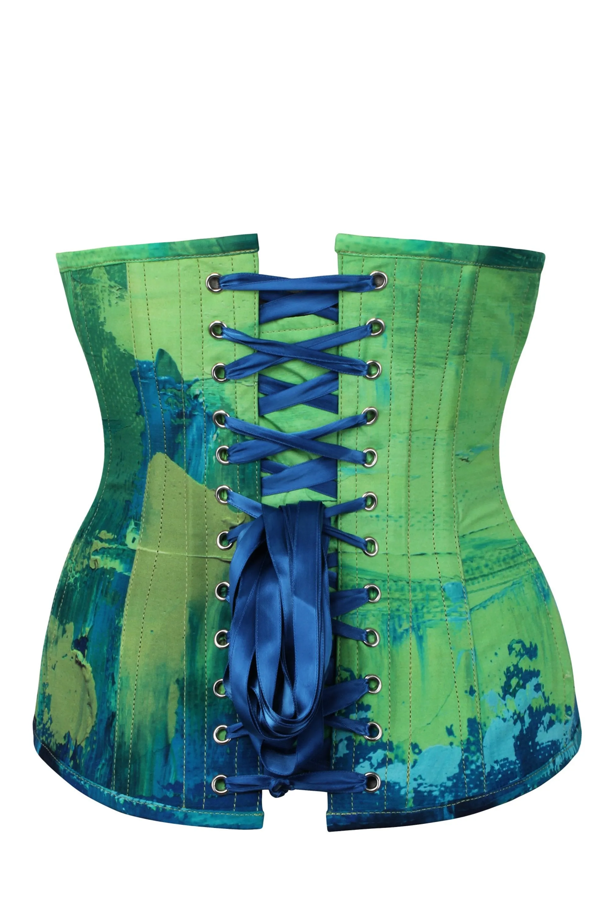 Green and Blue Colour Blot Longline Underbust Corset