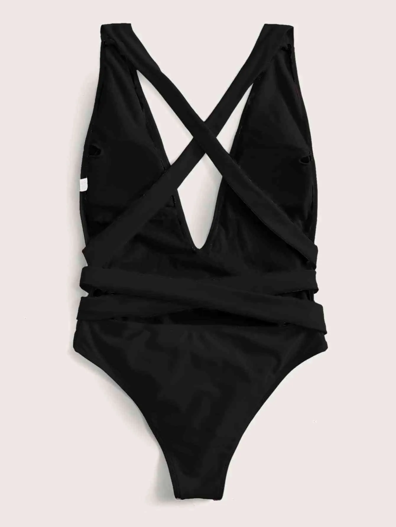 Halter Neck Deep V Tied One-Piece Swimsuit