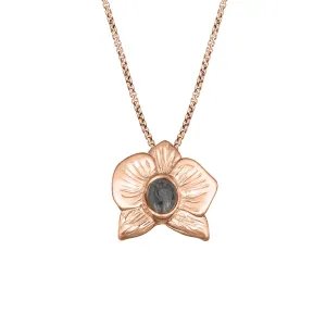 Hand-Carved Orchid Cremation Necklace in 14K Rose Gold