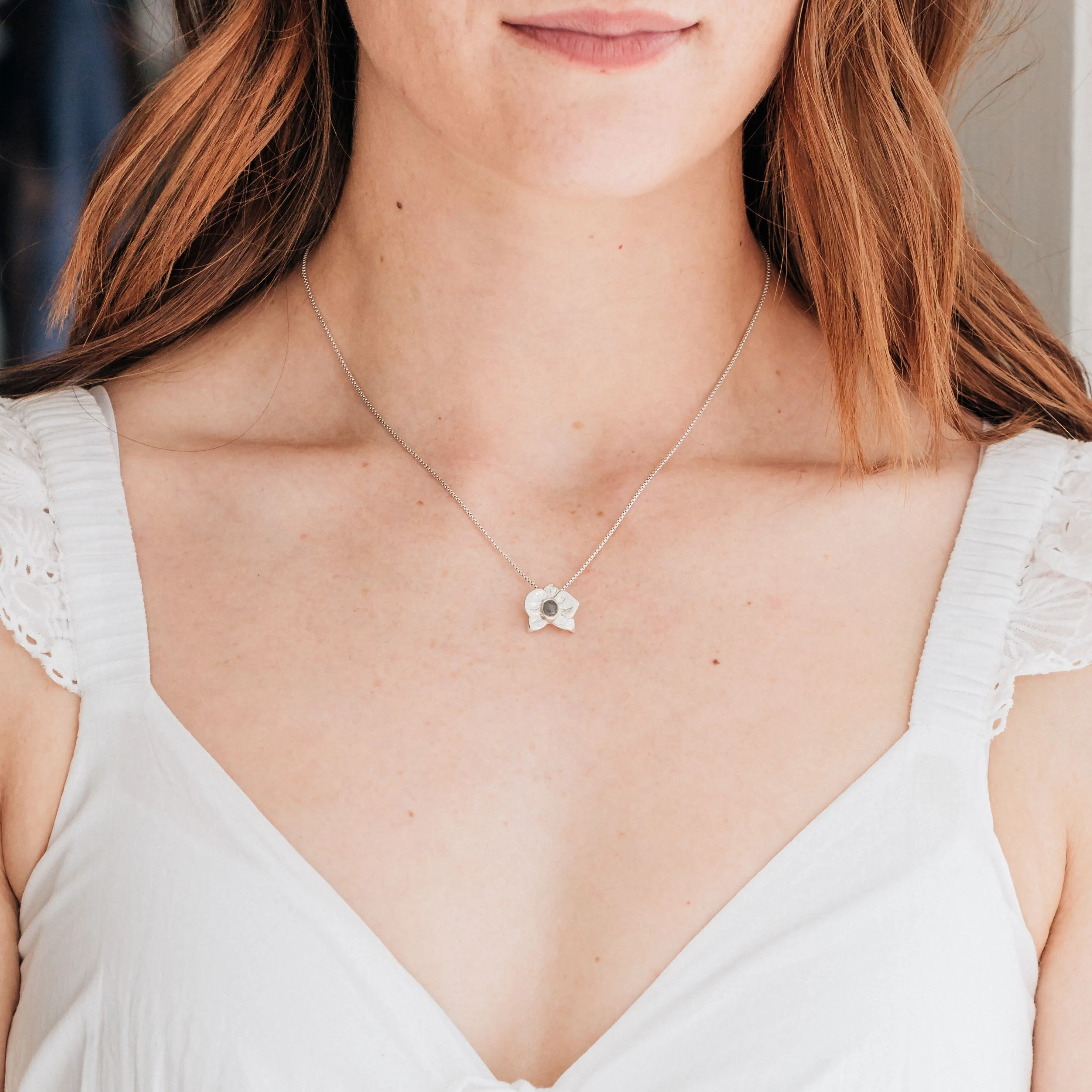 Hand-Carved Orchid Cremation Necklace in 14K Rose Gold