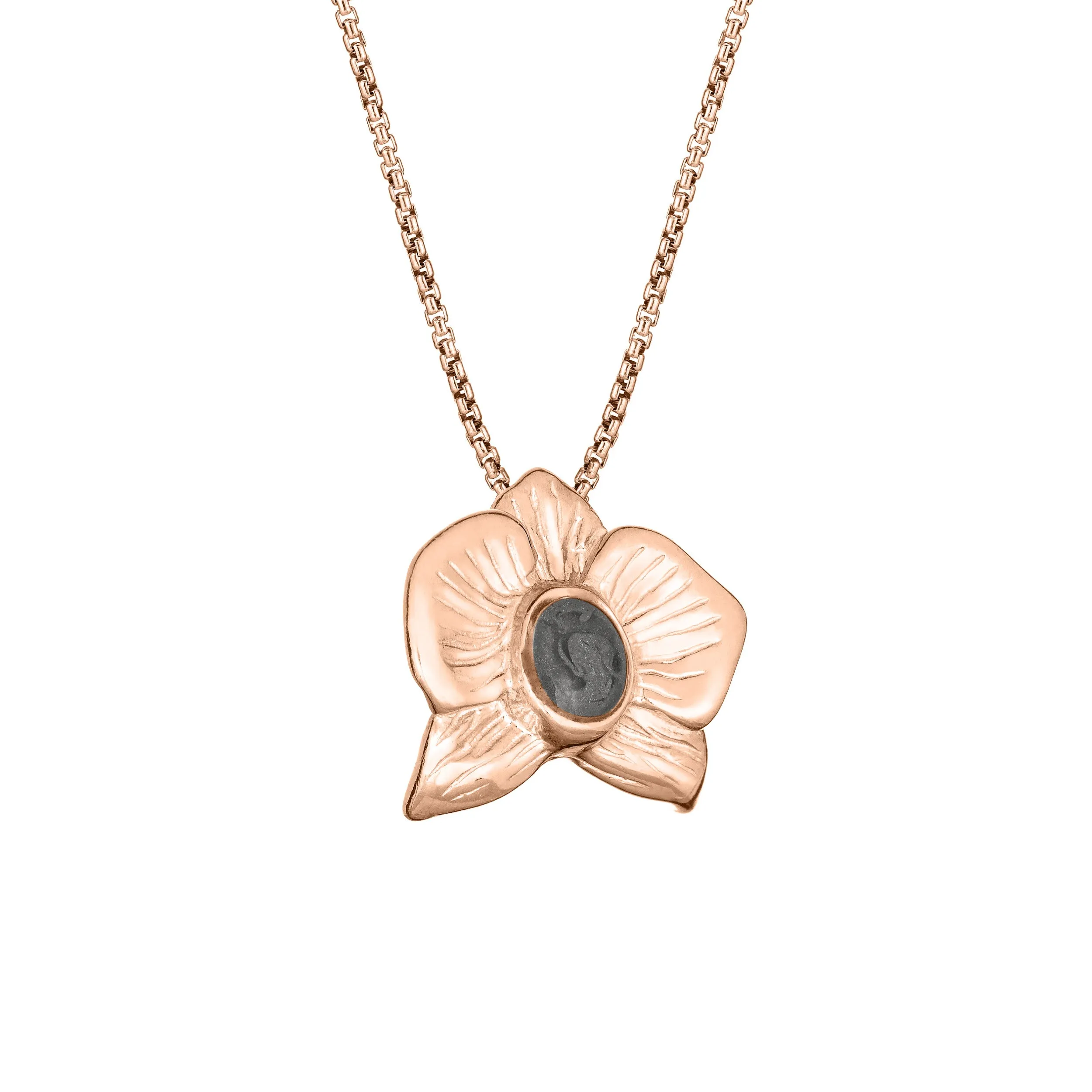 Hand-Carved Orchid Cremation Necklace in 14K Rose Gold