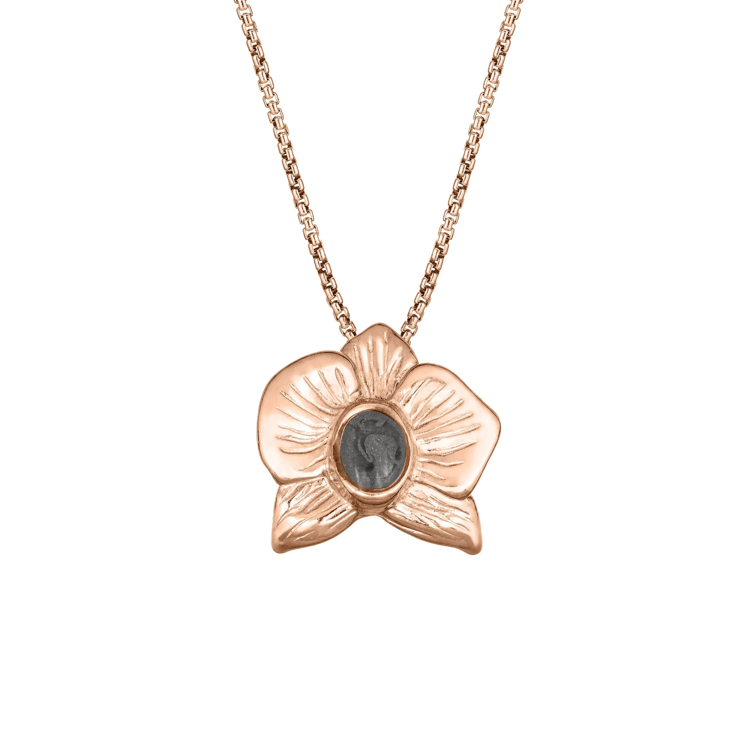 Hand-Carved Orchid Cremation Necklace in 14K Rose Gold
