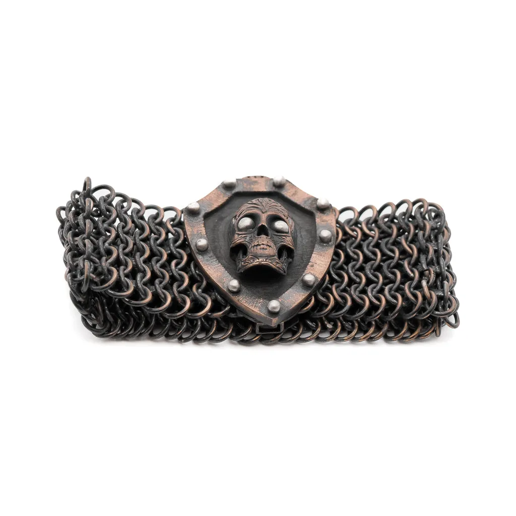 Handmade Bronze Braided Brave Men Skull Bracelet