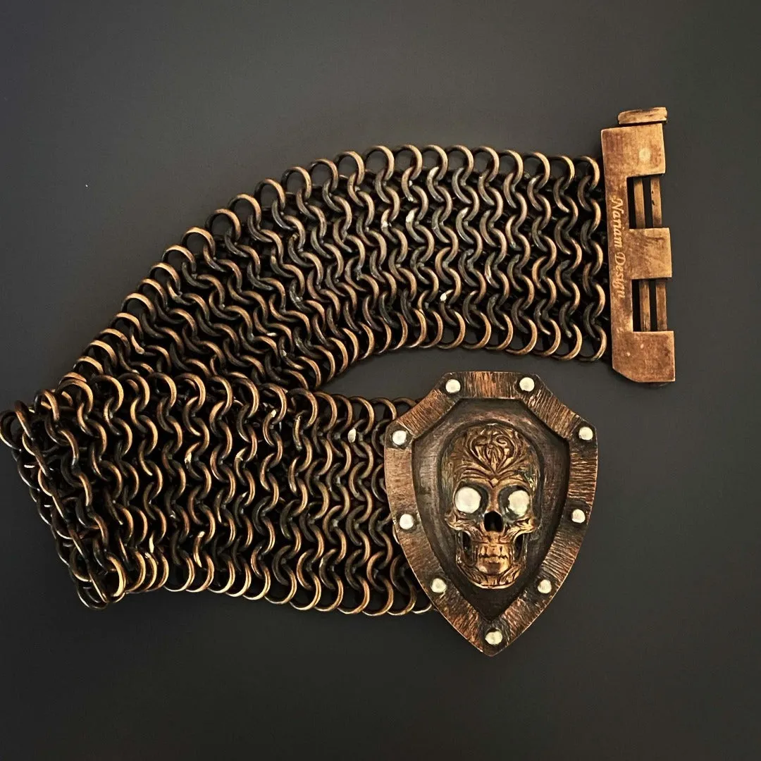 Handmade Bronze Braided Brave Men Skull Bracelet