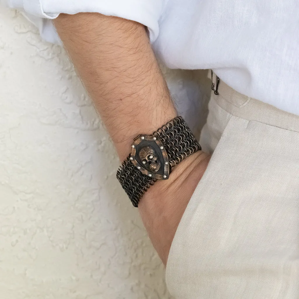 Handmade Bronze Braided Brave Men Skull Bracelet