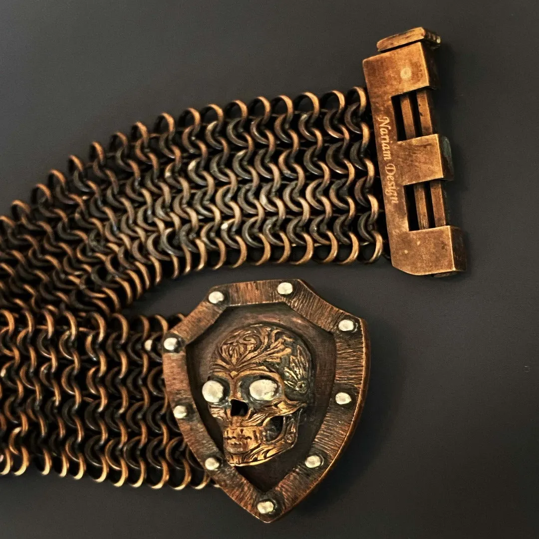 Handmade Bronze Braided Brave Men Skull Bracelet